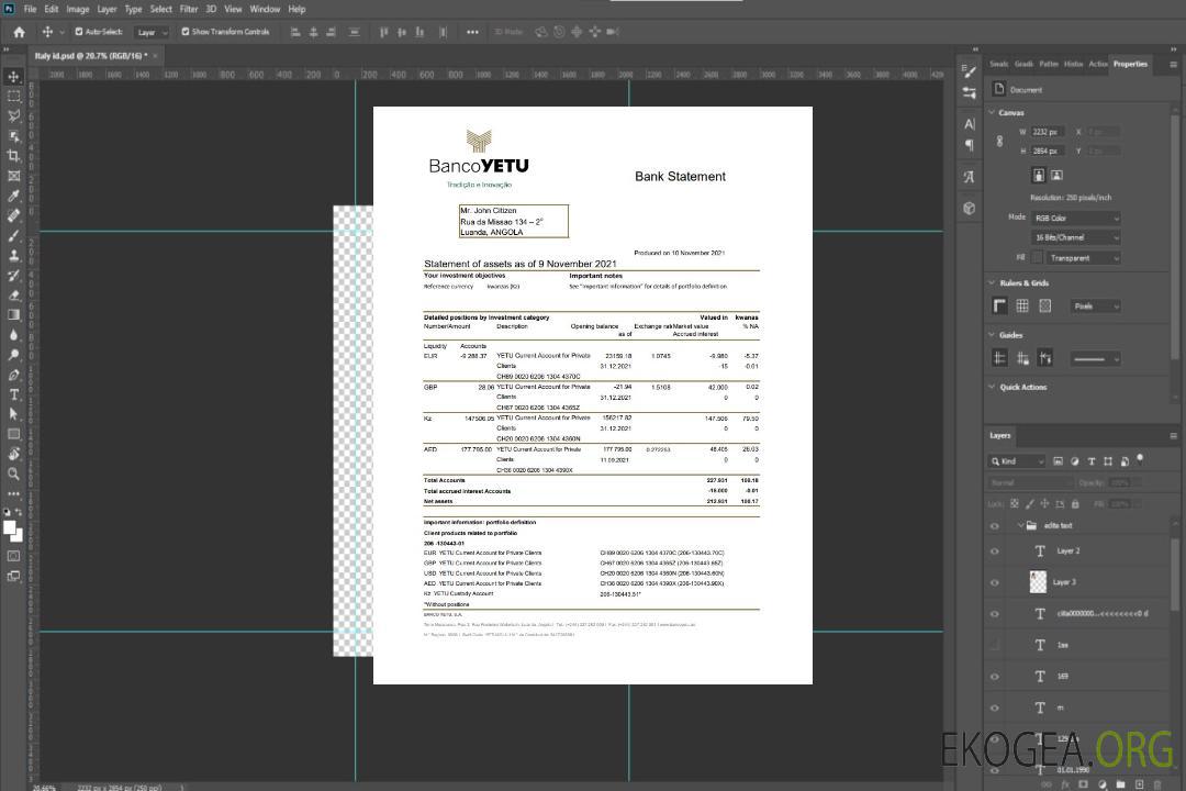 Modèle de relevé bancaire Angola Banco Yetu au format Excel et PDF template